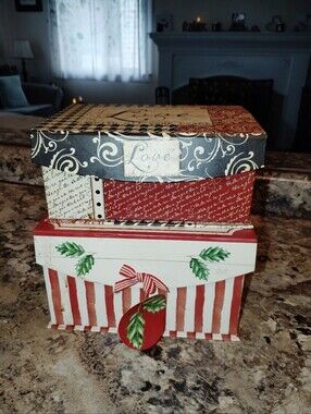 Decorative 'Love' Stacked Gift Boxes - Red, Black, Cream
